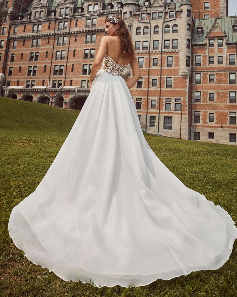 124119 fitted sparkly wedding dress with detachable skirt and side illusions5